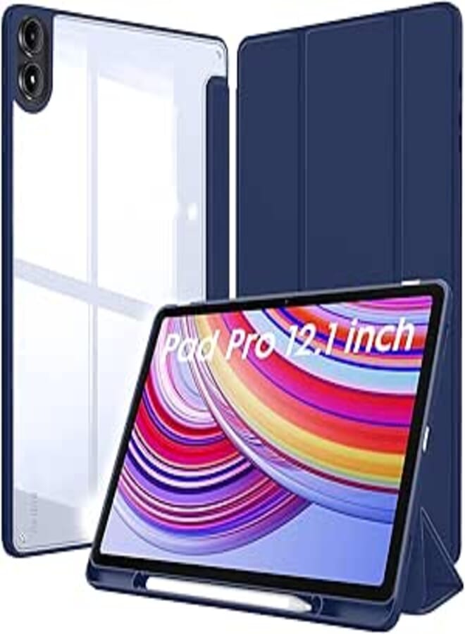 Robustrion Cover for Redmi Pad Pro 12.1 Cover Case, Hybrid Cover with Pencil Holder for Redmi Pad Pro Tablet 12.1 inch [ Auto Sleep Wake Support] [Transparent Back]- Navy
